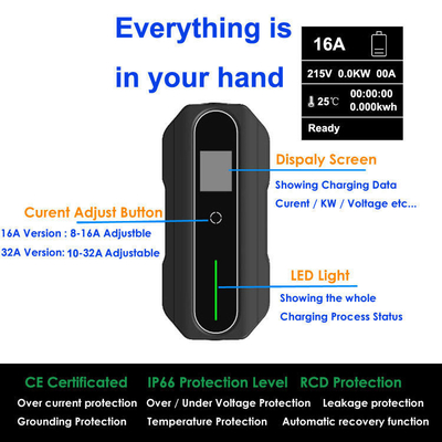 Electric Car Battery Charging Station Portable EV Charger Mode 2 IEC 62196 Fast AC 8A-16A