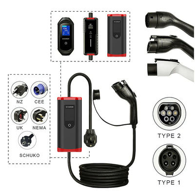 Portable IP65 8A-32A Ajustable Type 1 EV Car Charger with 2000V Withstand Voltage
