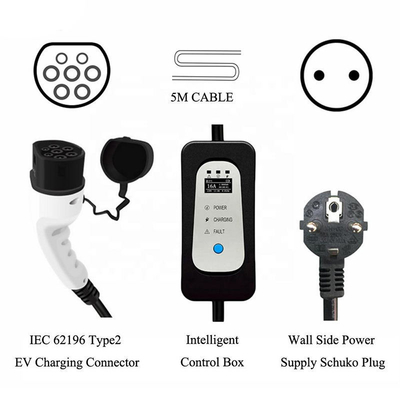 Portable Ev Charger For Electric Vehicle 16A Current Adjustable Iec 62196 Type2 Evse